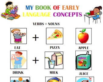 My Book of Early Language Concepts Speech Therapy Activity for Preschoolers and Toddlers Receptive-Expressive Language Creating Sentences