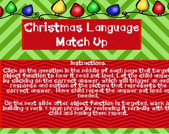 Christmas Language Match-Up: Speech Language Activity for Object Function, Naming & Identifying, Receptive /Expressive Language Skills