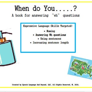 Książka z zadaniami do terapii mowy „Wytnij i wklej” Książka z zadaniami do terapii mowy do odpowiadania na pytania „Kiedy”