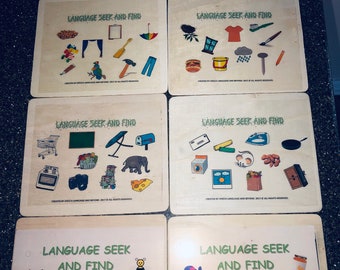 Language Seek and Find Wooden Boards for Object Function Speech Therapy Activity Naming and Identifying Skills for Toddlers and Preschoolers