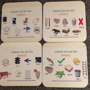 Language Seek and Find: Opposites Wooden Game Board for Speech Therapy Activity for Toddlers and Preschoolers with Mini Magnifying Glasses