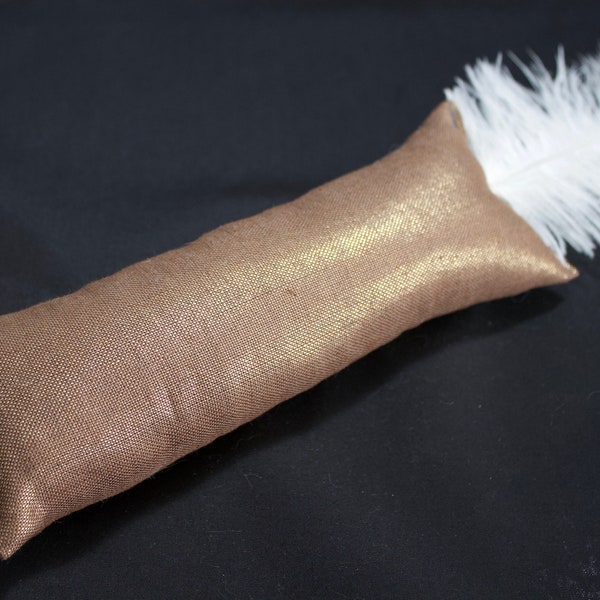 Shimmery Gold Linen Feathered Catnip Kicker Cat Toy Kick Stick Kicking Stick Cat Kickeroo