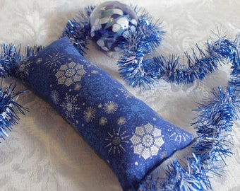 Chanukkah Christmas Blue Silver Snowflakes Holiday Print Cat Kicker Kicking Toy Cat Toy Catnip Kick Stick Kick Bag