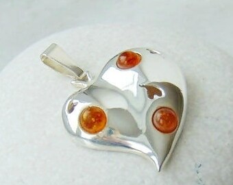 Amber silver heart necklace pendant natural baltic amber silver jewelry christmas gift