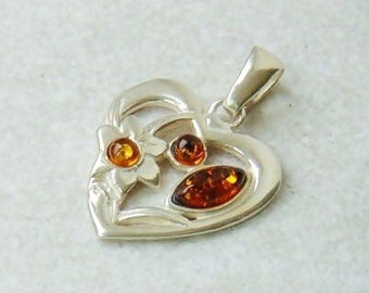 Amber heart gift for her amber pendant girlfriend gift or wife gift love jewelry amber silver