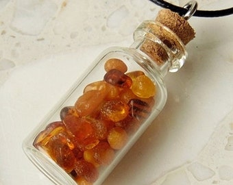 Amber bottle necklace baltic amber pendant bottle amber on cord natural amber