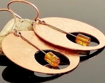 Boho earrings, amber earrings, hoop earrings, gypsy earrings, circle earrings, hammered earrings