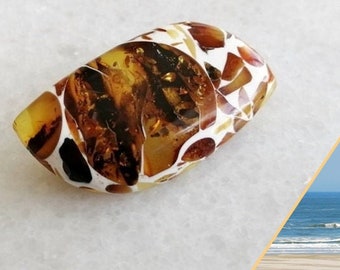 Amber mosaic brooch, Baltic amber mosaic jewelry