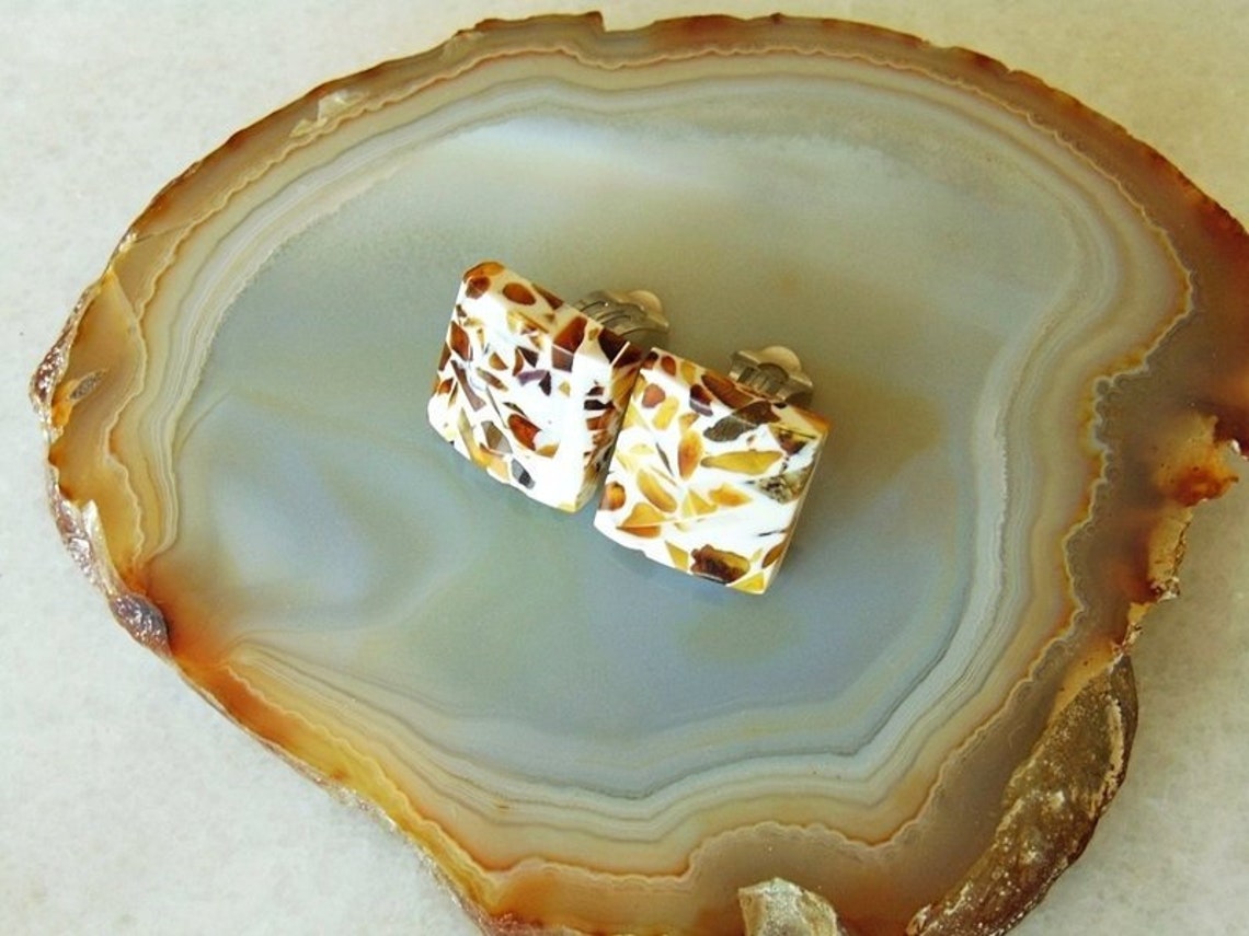 Bernstein Ohrringe Ohrclips Bernstein Mosaik Quadrat Ohrringe | Etsy