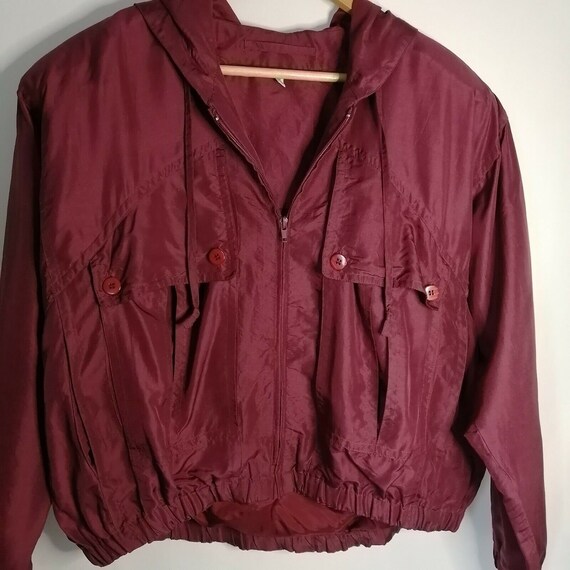 Vintage Red Burgundy 100% Silk Bomber Jacket UK 1… - image 6