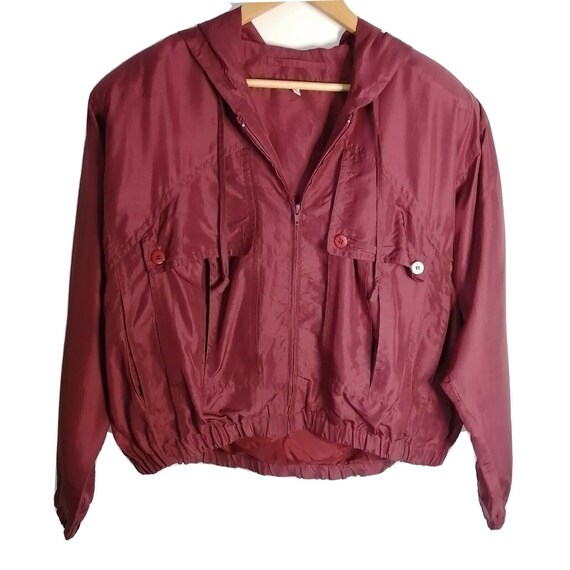 Vintage Red Burgundy 100% Silk Bomber Jacket UK 10