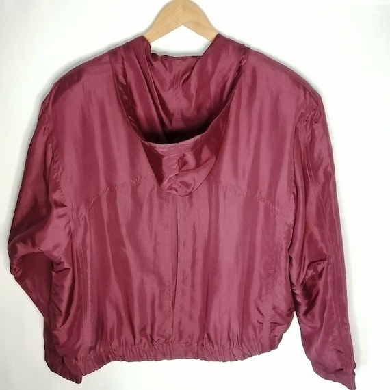 Vintage Red Burgundy 100% Silk Bomber Jacket UK 1… - image 8