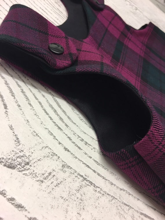 purple tartan school pinafore