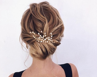 Gold Bridal Hair Comb: Freshwater Pearl & Crystal Wedding Headpiece