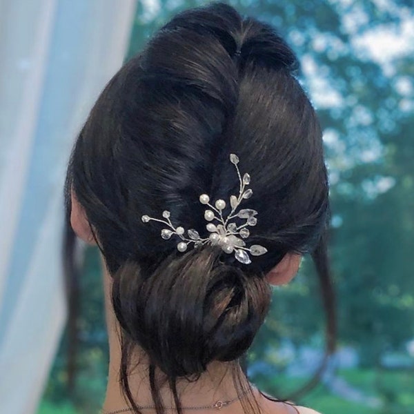 Wedding Hair Comb Crystal Bridal Hair Accessories Pearl Hair Comb Silver Leaves Wedding Accessories