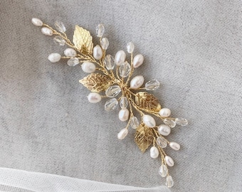 Gold Bridal Hair Vine, Freshwater Pearl & Crystal Wedding Hairpiece