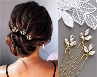 Alfileres de pelo nupcial conjunto de 3, alfileres de pelo de oro, alfileres de pelo de boda, alfileres de pelo de pedrería, alfileres de pelo de damas de honor, alfiler de pelo, pieza de pelo nupcial