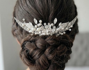 Bruidshaarkam zilver, bruiloft kristal haaraccessoire, magisch sprookjeshaarstuk voor bruid
