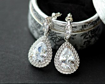 Crystal Teardrop Wedding Earrings, 18k Gold Filled Bridal Jewelry