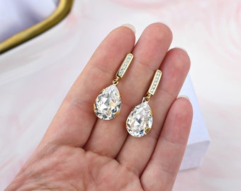 Swarovski Crystal Earrings, Gold Plated Earrings, Bridal Earrings, Bridesmaid Earrings Wedding Jewelry