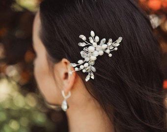 Freshwater Pearl Bridal Hair Comb, Crystal Wedding Hair Piece