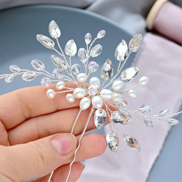 Crystal Hair Pin, Wedding Hair pin, Bridal hair pin, Pearl accessory, wedding hair comb, Silver hair pin