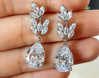 Bridal Earrings Drop Crystal Wedding Earrings Teardrop Cubic Zirconia Bridesmaid Earrings Wedding Gift