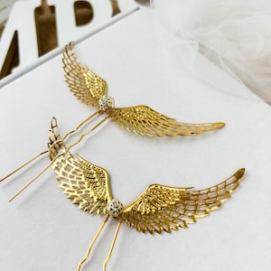 Braut Haarnadel gold, Zauberin zauberhafte Hochzeit goldene Flügel, Fee Haarspange für Braut