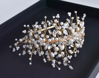 Bridal Hair Piece, Wedding hair crown, Crystal tiara, Elegant hair piece, diamante rhinestone hair crown, pearl hair piece