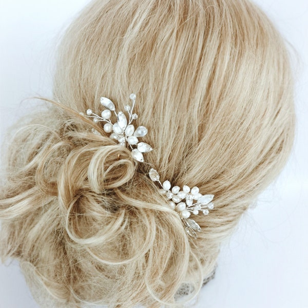 Bridal hair pins set of 2, Wedding hair pins, Pearl Hair Accessories, Freshwater Pearls Crystal Hair Pins,Bridal hair piece, hair clip pearl
