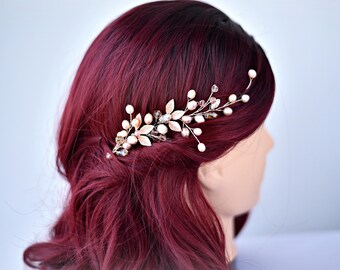 Rose Gold Wedding Hair Vine, Bruidshaar Vine, Parel Haartoebehoren, Bruidshaarkam, Haaraccessoires, Haarclip roségoud