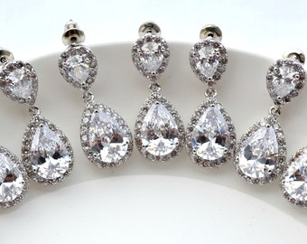 Bridesmaid drop earrings Set of 5 Cubic Zirconia Teardrop Earrings Wedding Jewelry Bridesmaid Gift