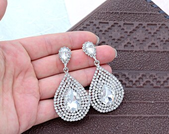 Orecchini da sposa a goccia con cristalli, gioielli con strass