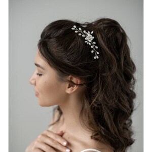 Bridal Hair Pins, Wedding Hair Pins, faux pearls hair accessories, crystal hair jewelry, bridal hair clip, crystal hair pins, image 3