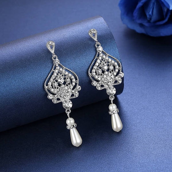 Chandelier Bridal Earrings, Wedding Earrings, Crystal Bridesmaid Earrings, Drop Dangle Earrings, Elegant, Art Deco earrings