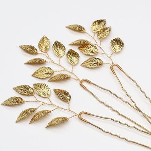 Gold Leaf Bridal Hair Pins, Wedding Hair Accessory