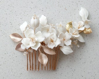 Rose Gold bridal hair comb floral, wedding hair accessories, prom hair piece, silver hair clip, hair jewelry