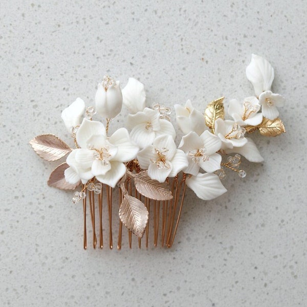 Rose Gold bridal hair comb floral, wedding hair accessories, prom hair piece, silver hair clip, hair jewelry