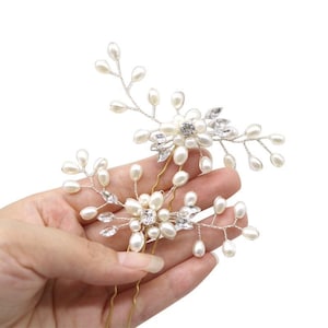 Bridal Hair Pins, Wedding Hair Pins, faux pearls hair accessories, crystal hair jewelry, bridal hair clip, crystal hair pins, image 4