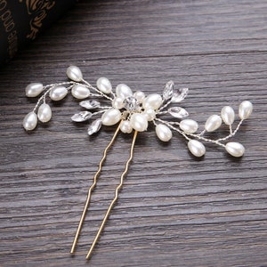 Bridal Hair Pins, Wedding Hair Pins, faux pearls hair accessories, crystal hair jewelry, bridal hair clip, crystal hair pins, image 8