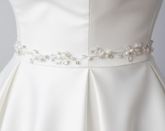 Bridal sash belt crystal, wedding silver accessory, crystal rhinestone hair vine