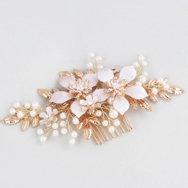 Wedding hair piece, Bridal hair piece, wedding hair comb, gold hair piece, floral bridal hair piece, crystal hair piece, boho bridal hair