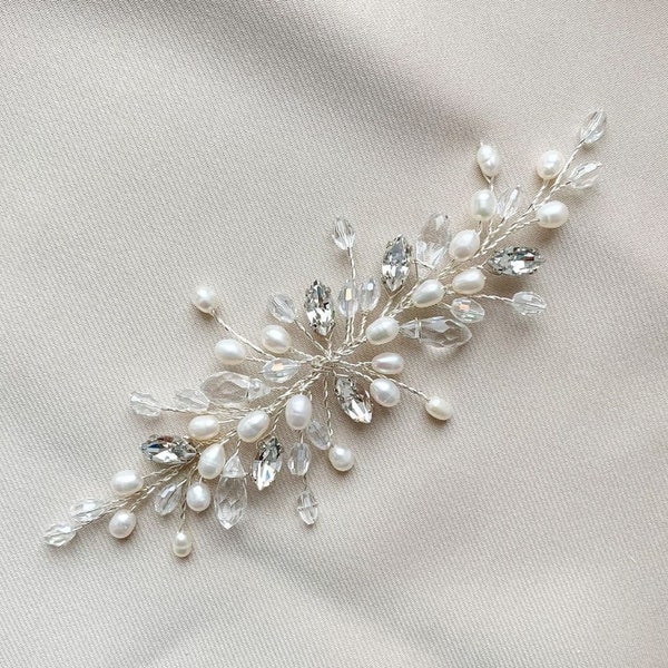 Cristallo per capelli da sposa, accessori per capelli da sposa, pezzo di capelli di perle, fermaglio per capelli per sposa, tiara per capelli con diamanti strass