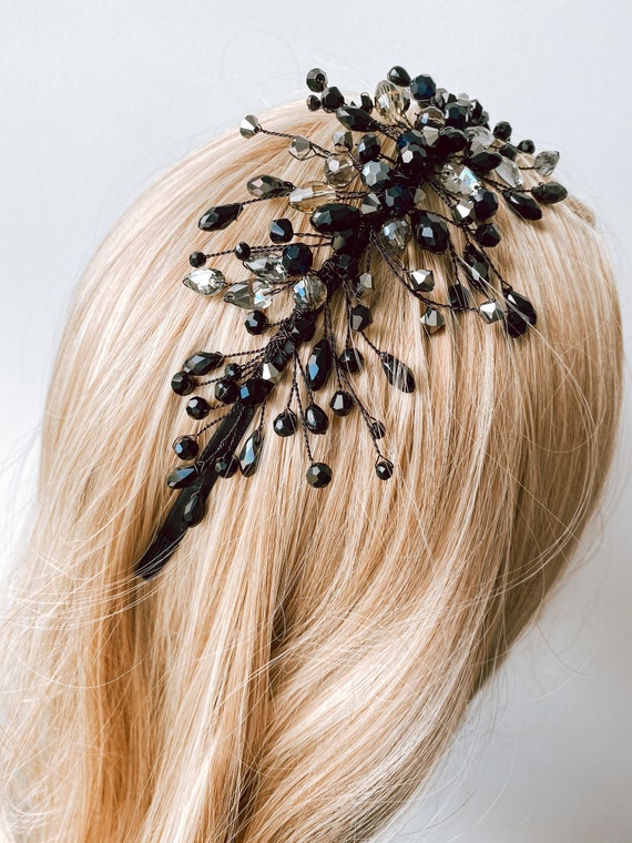 Black Crystal Headband - Beaded Bridal Hair Accessory - Etsy