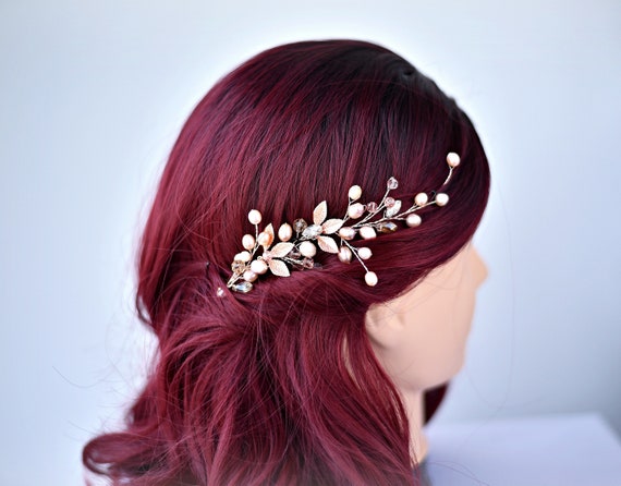 Rose Gold Bridal Hair Vine Pearl Crystal Beads Wedding Head Piece Accessories Amazon.com: Denifery Rose Gold Extra Long Pearl and Crystal  main image 4
