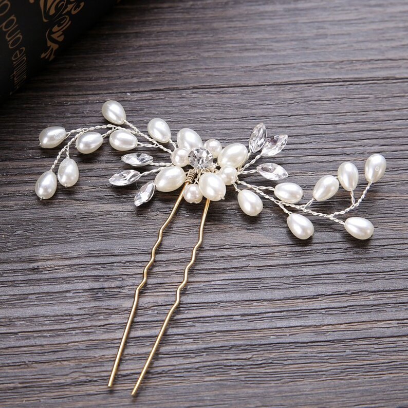 Bridal Hair Pins, Wedding Hair Pins, faux pearls hair accessories, crystal hair jewelry, bridal hair clip, crystal hair pins, image 8