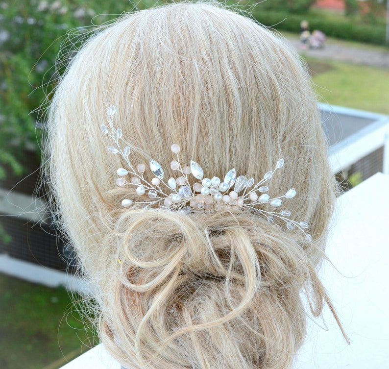 Wedding Hair Comb Blush Bridal Hair Piece Pearl Hair Etsy
