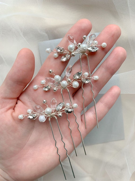 Kristall Haarnadeln Für Die Braut – U-förmig, Silber Mit Strass, 6x9 Cm, 2er Set, Elegantes Hochzeitszubehör