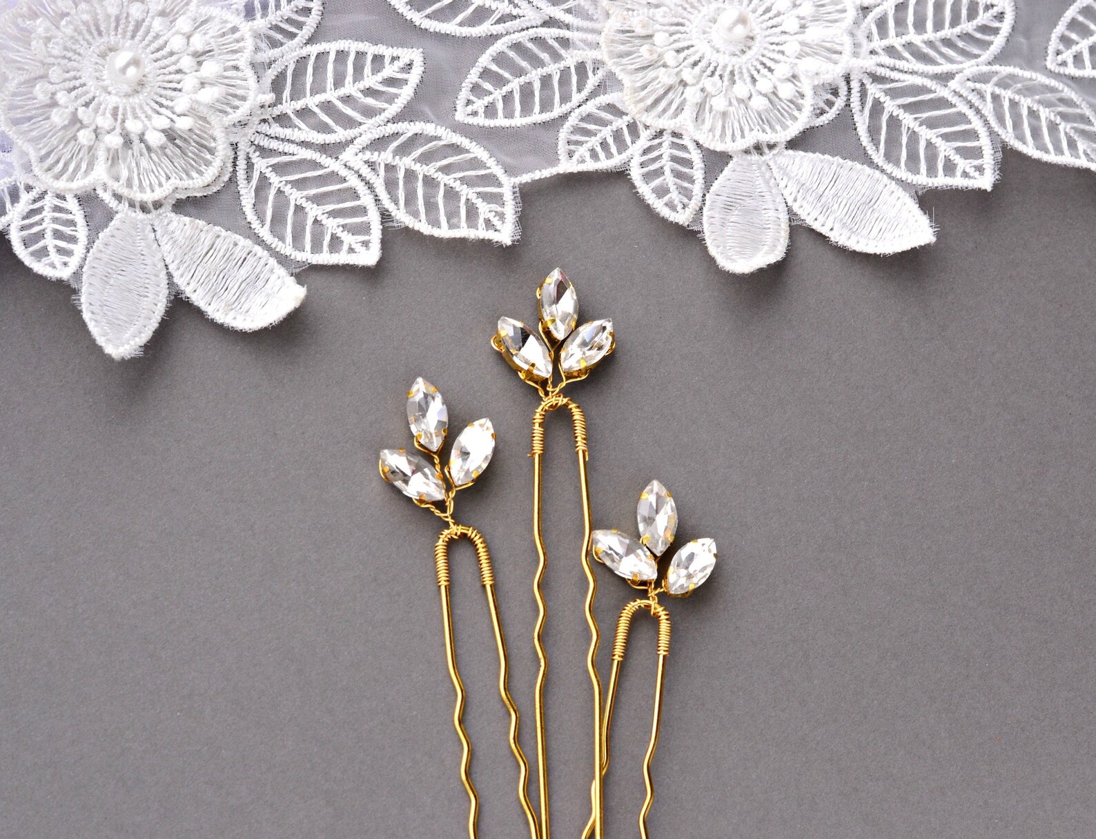 Bridal Hair Pins Set of 3 Gold Hair Pins Wedding Hair Pins Etsy