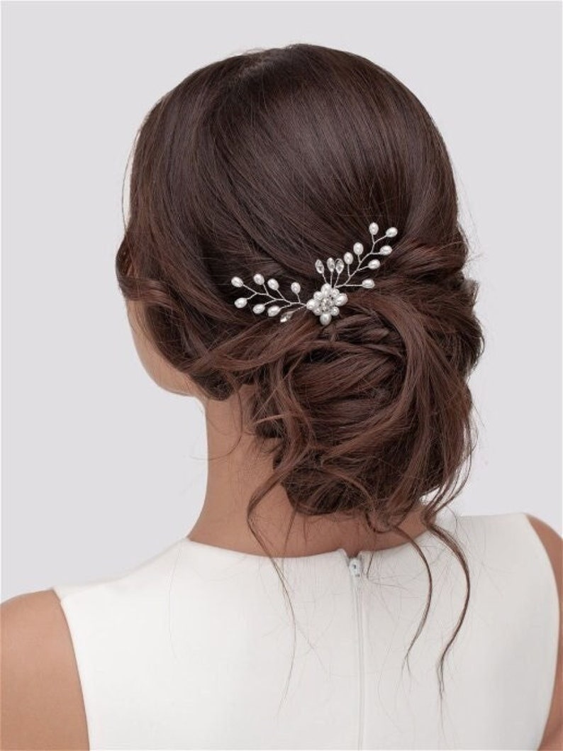 Bridal Hair Pins, Wedding Hair Pins, faux pearls hair accessories, crystal hair jewelry, bridal hair clip, crystal hair pins, image 2